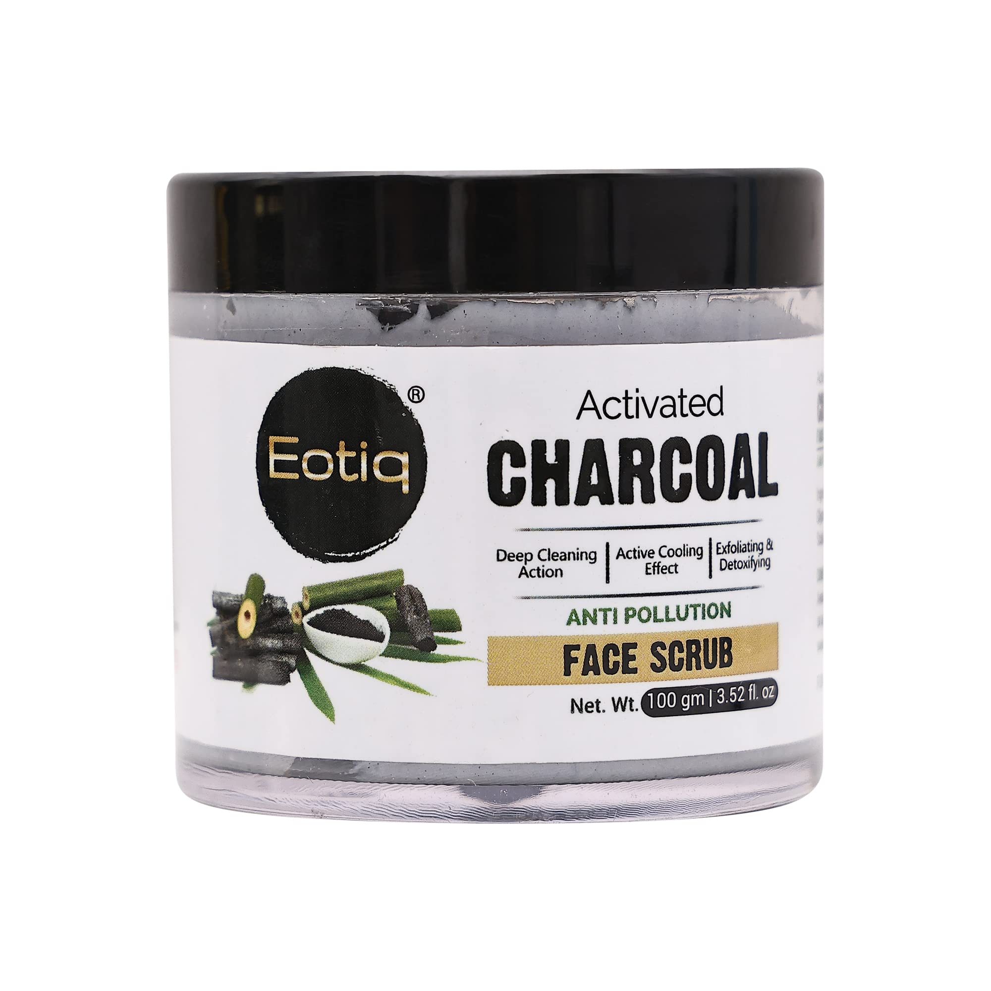 Eotiq Activated Charcoal Face Scrub - Deep Cleansing Exfoliator for Acne, Blackhead & Dead Skin Removal - 100g | Purifying Facial Treatment for Oily & Combination Skin | Perfect for Daily Skincare Routine