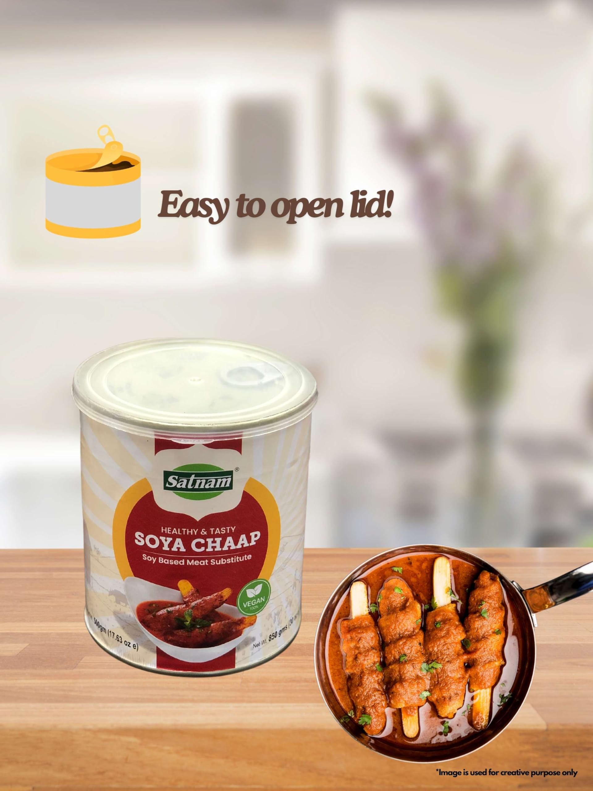 Premium Soya Chaap 850g (30 Oz) | 100% Vegan Plant-Based Protein Meat Substitute | Authentic Indian Soy Product | Fresh & Natural Ingredients | Easy-Open Lid – Perfect for Vegan Meals, Indian Cuisine & Healthy Protein Diets
