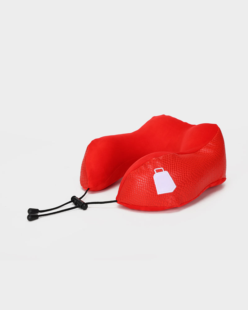 Apollo 1 Neck Pillow and Eye Mask Travel Set - Soft Memory Foam Support for Airplane, Car & Office - Red Sleep Accessories for Long Flights & Naps
