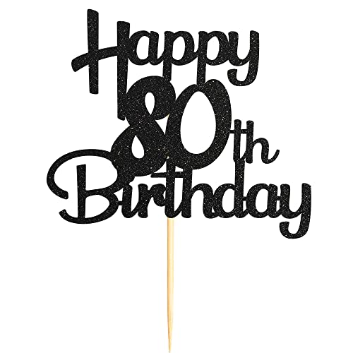 80th Cake Topper - Black Glitter