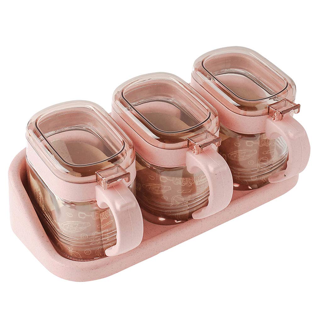 Viinice 3-Pack Wall-Mounted Glass Cruet Set - Oil & Vinegar Bottles with Drip-Free Spouts - Kitchen Spice Rack Organizer for Cooking, Salad Dressing & Baking (Pink)