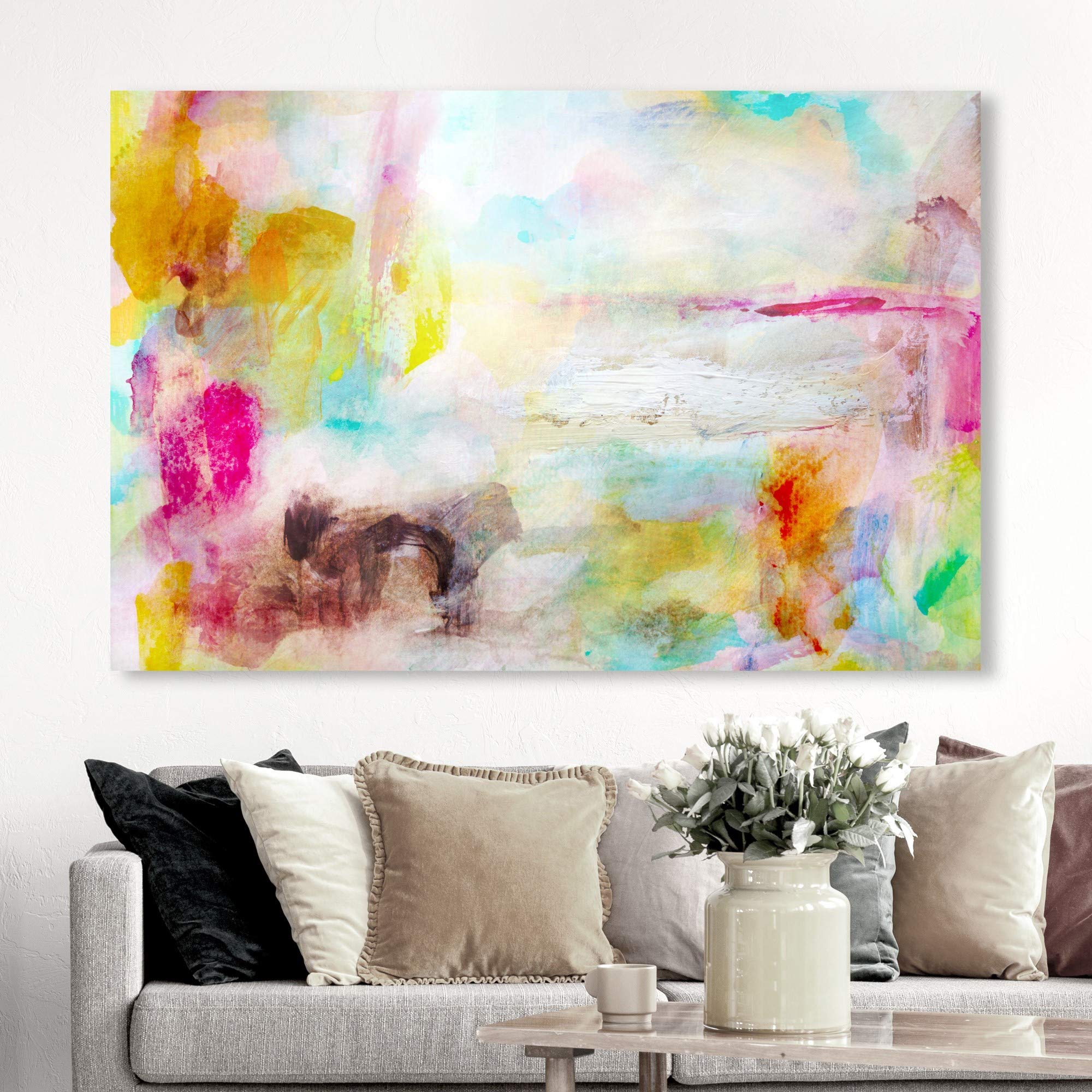 Oliver Gal Artist Co. 'Springtime Romance' Abstract Wall Art Canvas Print - 45x30 Inches, Yellow & White - Modern Home Decor for Living Room, Bedroom & Office