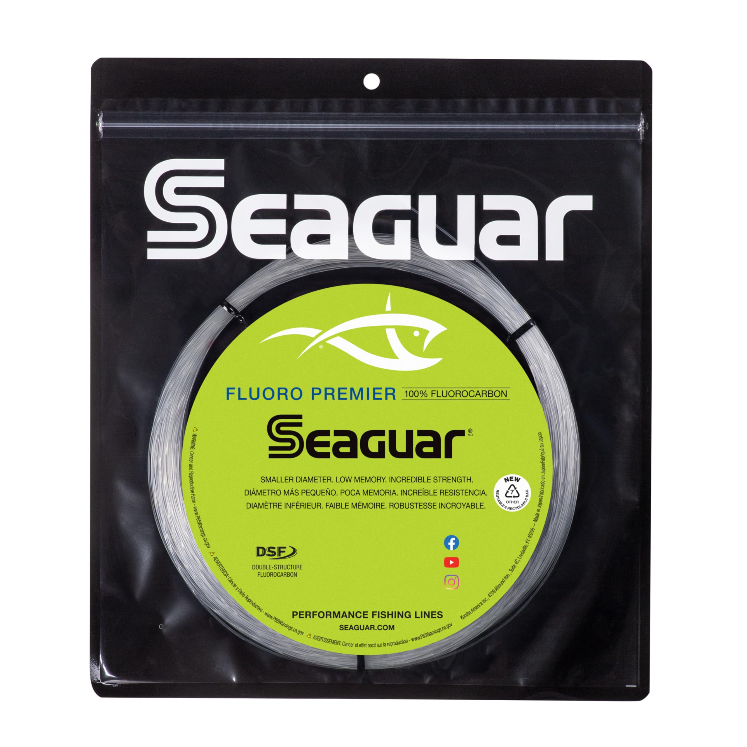 Seaguar Fluoro Premier Big Game Saltwater Fishing Line Shock Leader - 100% Fluorocarbon, Clear, Multiple Sizes - Perfect for Offshore Trolling, Deep Sea Fishing & Heavy Cover Angling