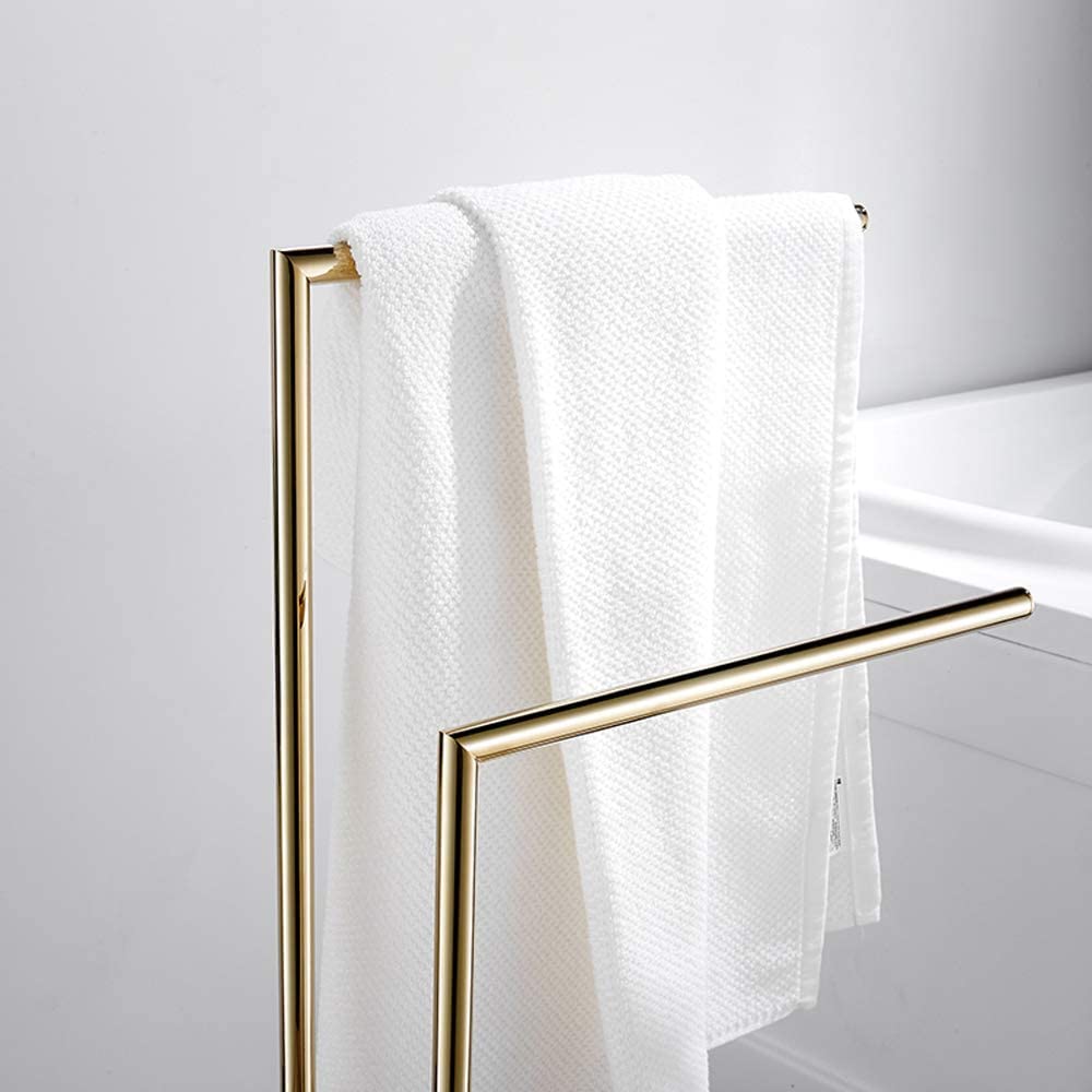 Modern Freestanding Towel Rack - Double L Shape Metal Brass Towel Holder with Marble Base | 31.5 Inch Bathroom & Kitchen Towel Drying Stand | Perfect for Spa, Guest Bath, or Luxury Home Decor
