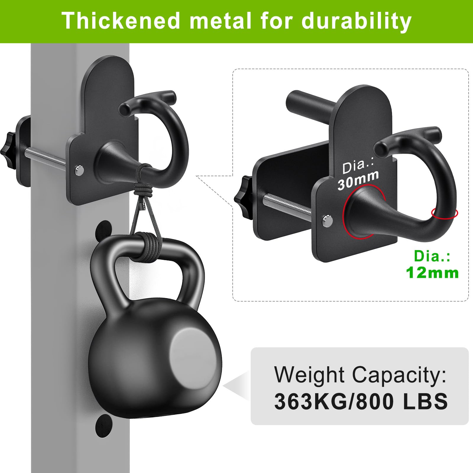 Kipika Heavy Duty Power Cage Squat Rack Accessories - 2 Pack Gym Hooks for Resistance Bands, Compatible with 5/8