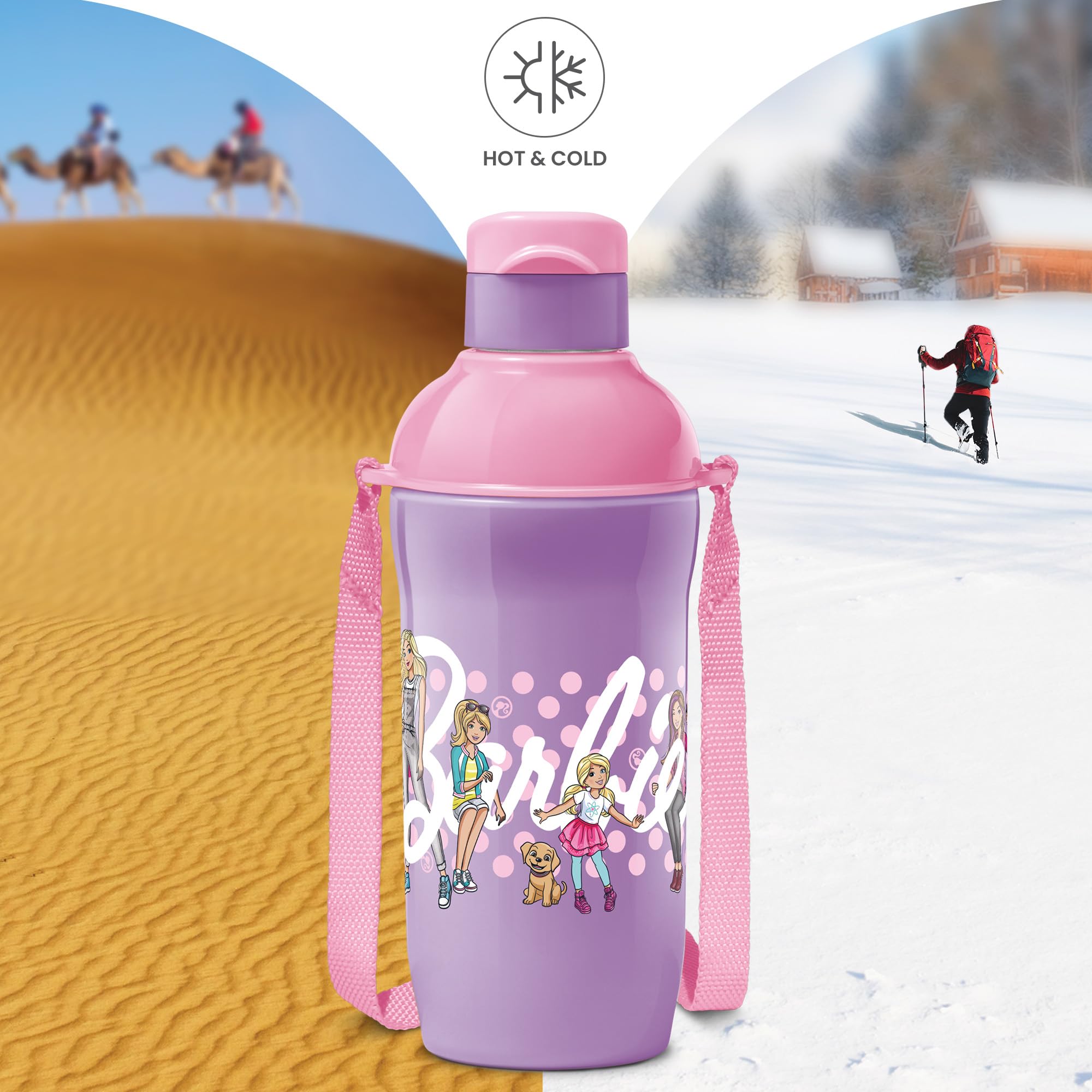 MILTON Steel Barbie 400 Insulated Stainless Steel Kids Water Bottle 390ml - Pink & Purple | PU Insulated for Hot & Cold Drinks | Leak Proof & Easy to Carry | Perfect for School, Travel & Outdoor Activities