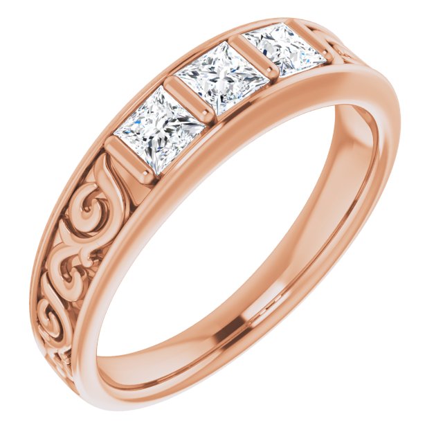 1.0 CTW Princess Cut Diamond Men's Ring with Filigree Accent - Elegant Wedding Band, Anniversary Gift for Him, Perfect for Engagements & Special Occasions