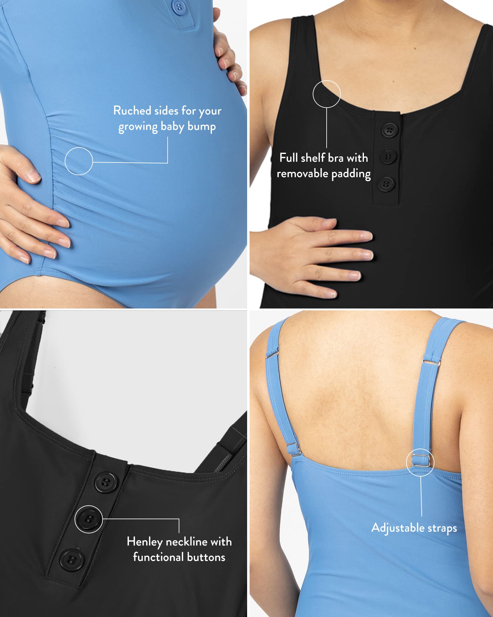 Kindred Bravely Henley One Piece Maternity Swimsuit - Comfortable & Stylish Maternity Swimwear for Pregnant Women | Perfect for Beach, Pool & Pregnancy Photos