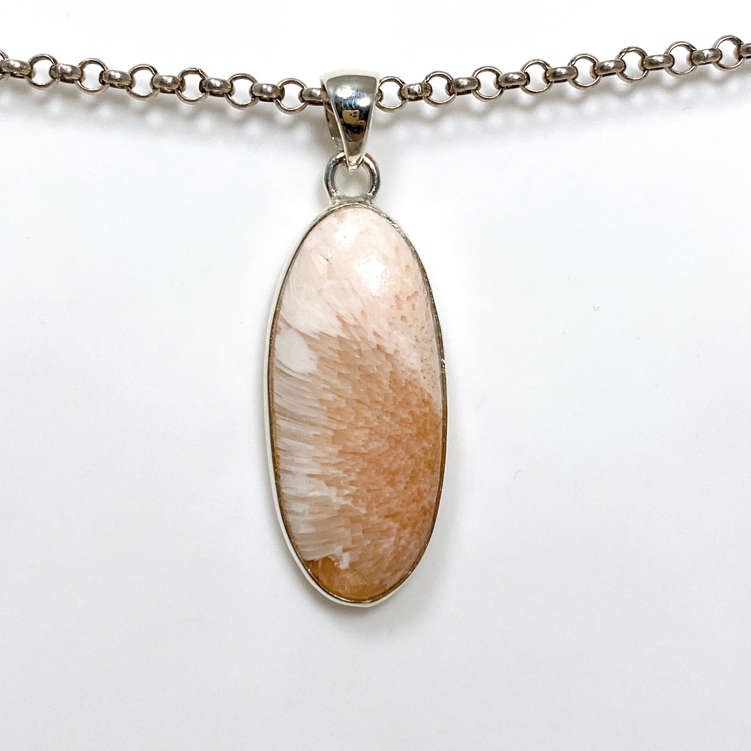 Natural Peach Scolecite Oval Pendant Necklace - Healing Crystal Jewelry for Women - Perfect for Meditation, Energy Balancing & Spiritual Gifts