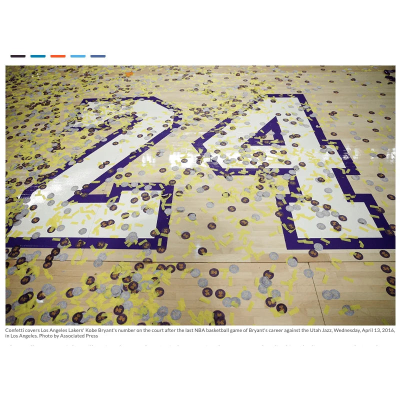 Kobe Bryant Final Lakers Game Used 24 Confetti Collage #D/24 Retirement Commemorative Basketball Memorabilia - Perfect for Sports Collectors, Lakers Fans, and NBA Memorabilia Displays