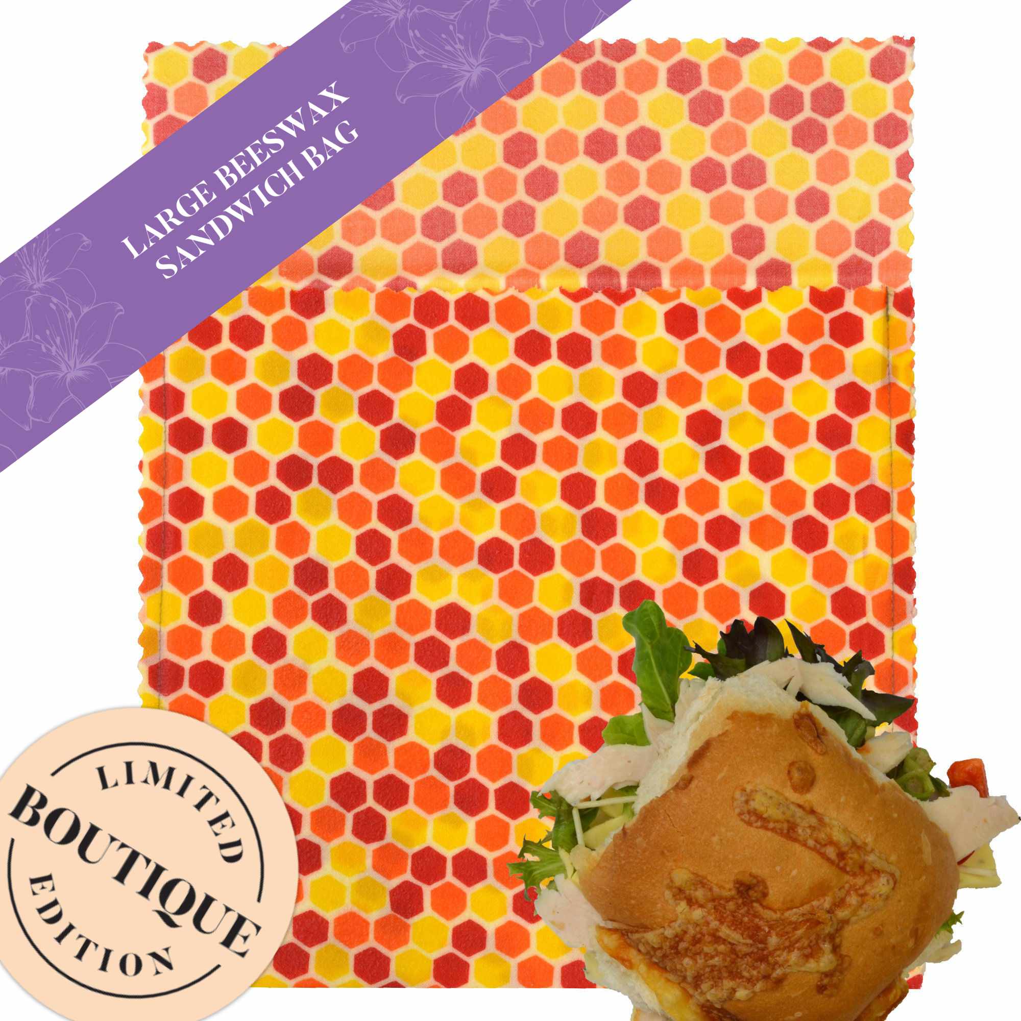 Organic Orange Honeycomb Reusable Large Sandwich Bags - Eco-Friendly Food Storage for Lunches, Picnics & Meal Prep (Set of 5) | BPA-Free, Leak-Proof Snack Containers for School, Work & Outdoor Activities