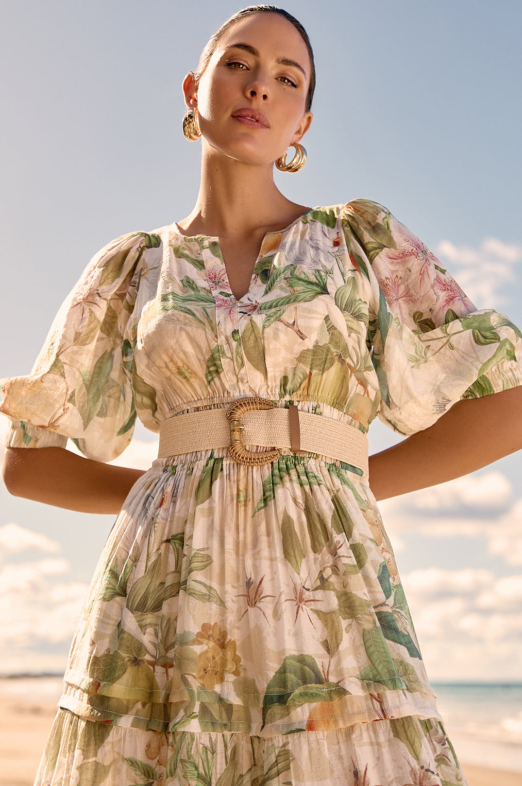 Eliana Adelaide Print Three Quarter Sleeve Dress - Floral Summer Midi Dress for Women | Perfect for Office, Party & Date Night Outfits