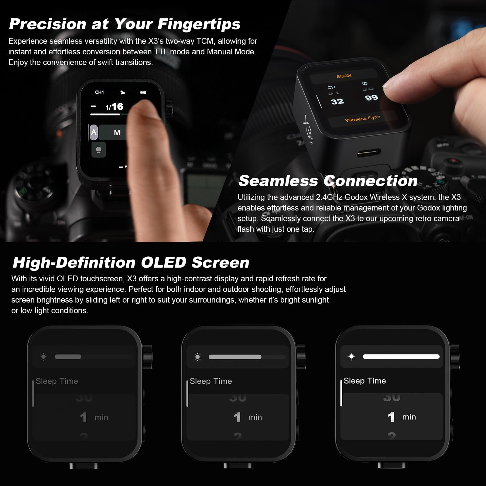 Godox X3C TTL Wireless Flash Trigger for Canon Cameras - OLED Touchscreen Transmitter with Built-in Lithium Battery & Quick Charge (Upgrade of X2T-C/Xpro-C/XProII-C) - Perfect for Studio Photography, Wedding Shoots & Outdoor Portraits