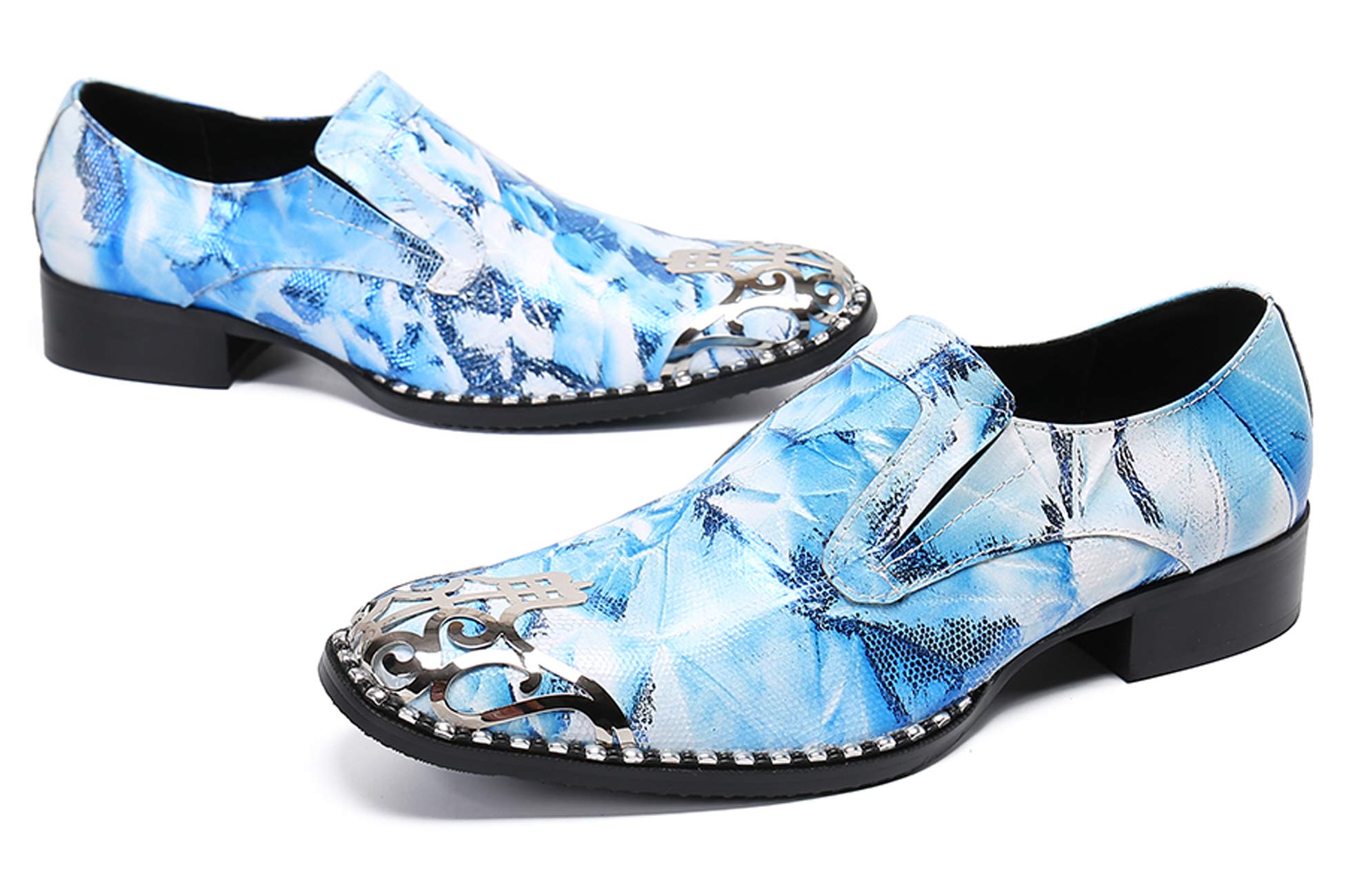Santimon Men's Loafers - Round Toe Patent Leather Dress Shoes with Metal Tip | Western Style Slip-Ons for Business, Casual & Wedding Occasions
