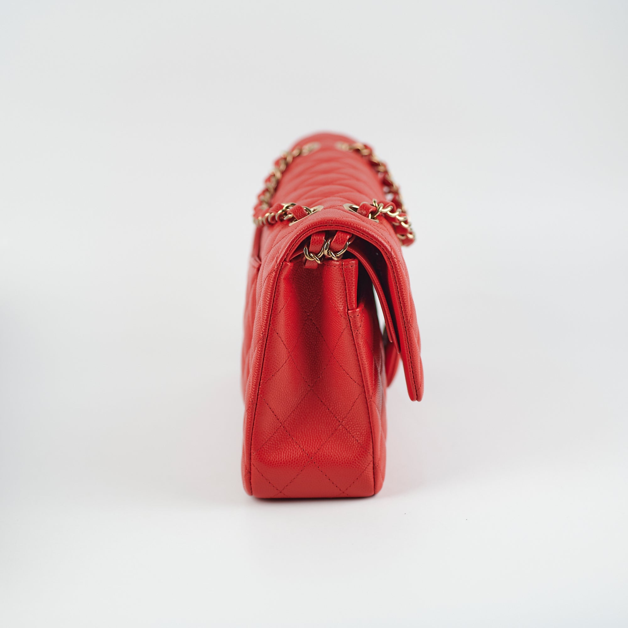 Chanel Caviar Leather Medium/Large Double Classic Flap Bag in Red with Microchip - Luxury Handbag for Women, Perfect for Parties, Dating & Special Occasions