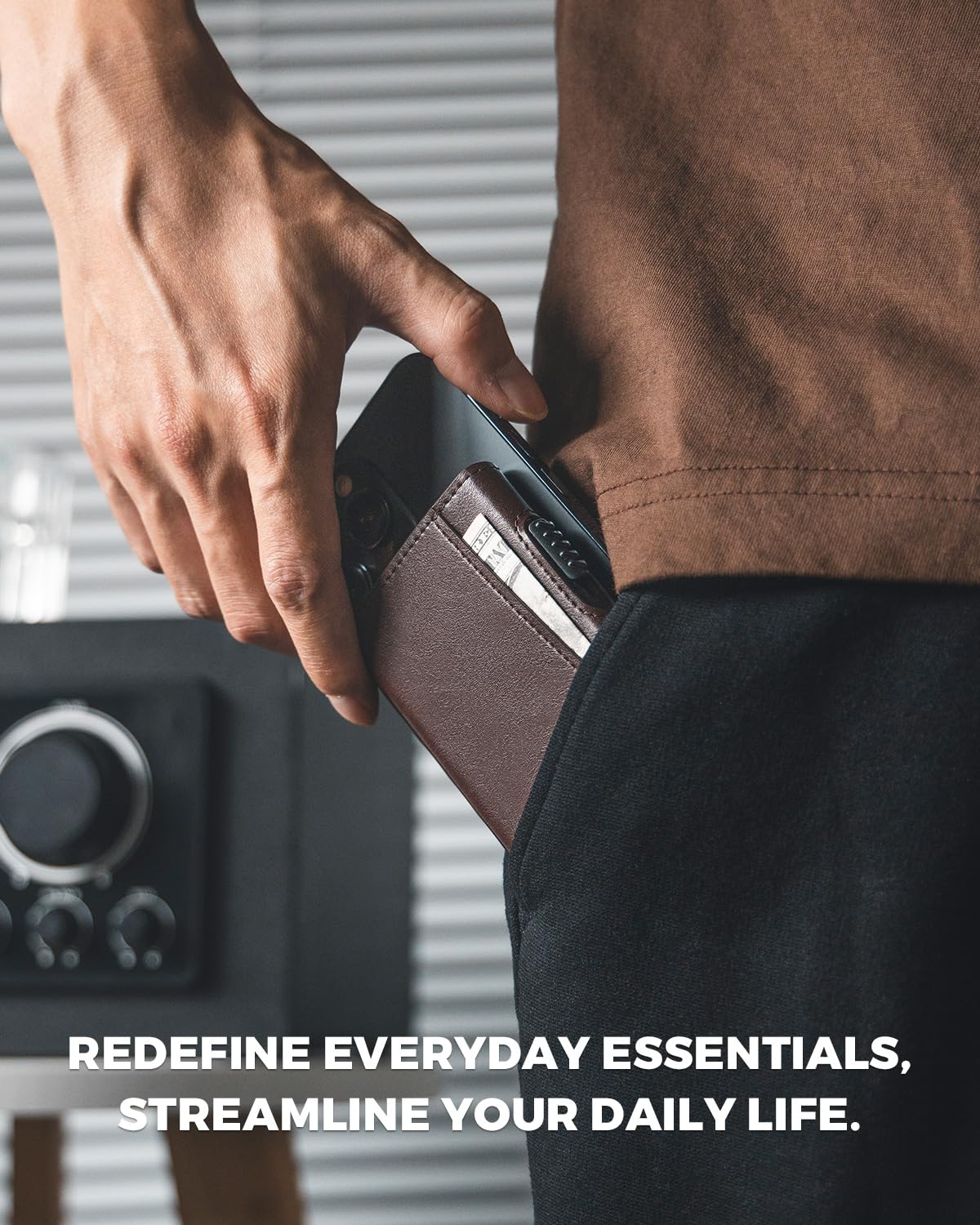 VULKIT Magnetic Wallet Card Holder - Slim Leather Pop Up Phone Case with NFC/RFID Blocking, Compatible with iPhone 16/15/14/13/12 Series (Espresso Brown) - Perfect for Everyday Use, Travel & Contactless Payments