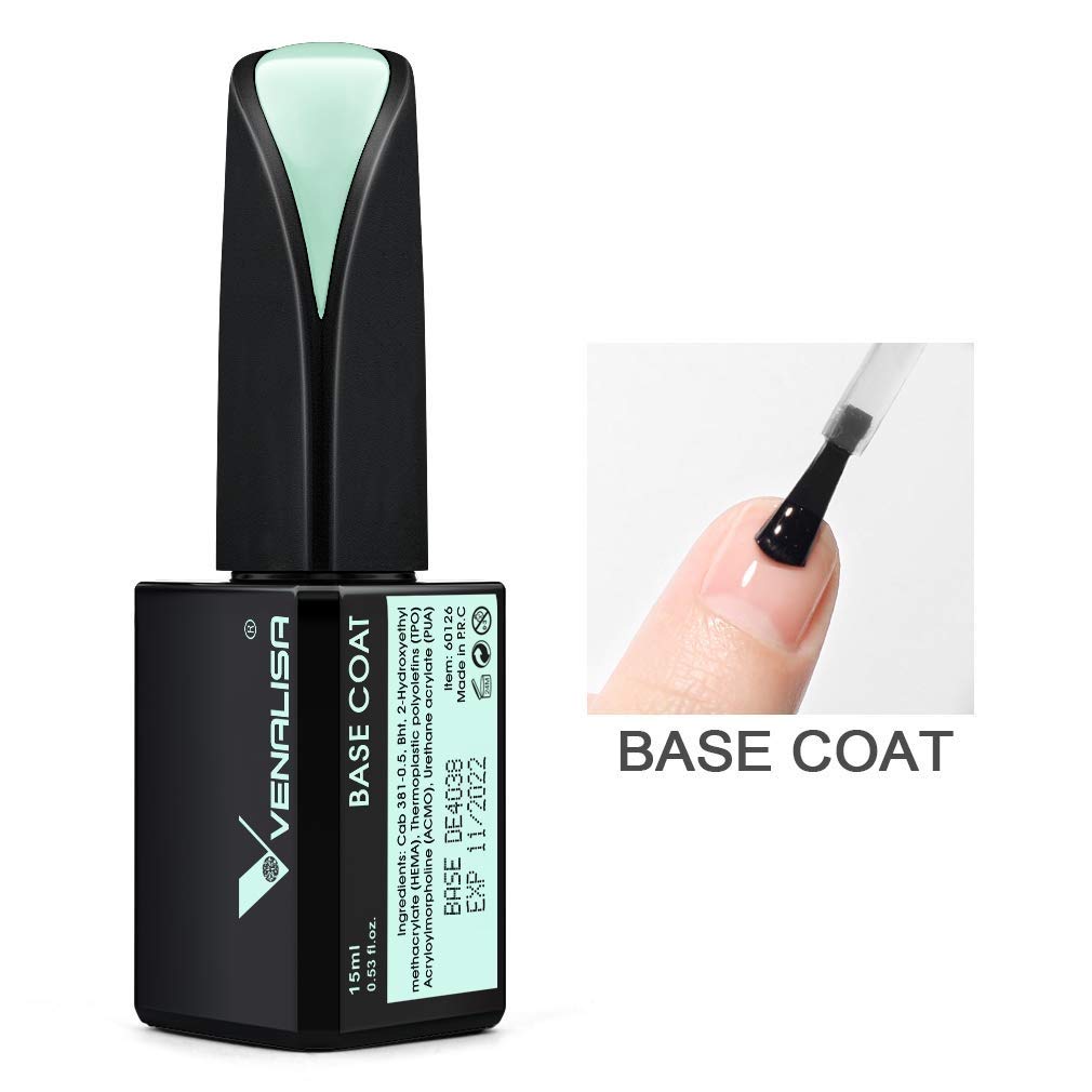 VENALISA 15ml Base & Top Coat Nail Polish Gel Set - UV LED Soak Off, Matte & Shine Finish, Long Lasting Manicure for Home & Salon Use (Ven-15ml-Base+Top) - Perfect for DIY Nail Art, Gel Extensions, and Professional Nail Services