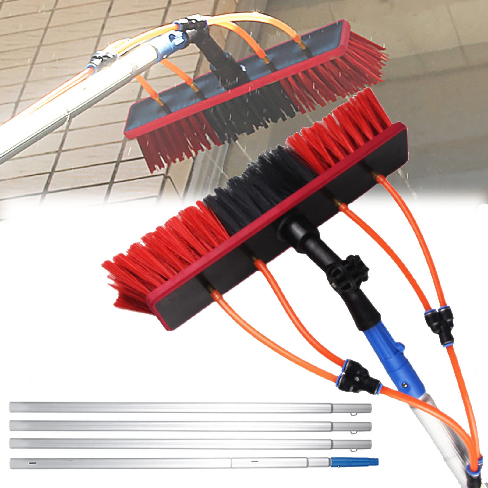 THERES 13-39FT Water Fed Pole Window Cleaning System with 55cm Brush - Aluminum Outdoor Window Cleaner Kit for Solar Panels, House Washing & Exterior Cleaning | Perfect for High-Rise Buildings, Hard-to-Reach Windows & Professional Use