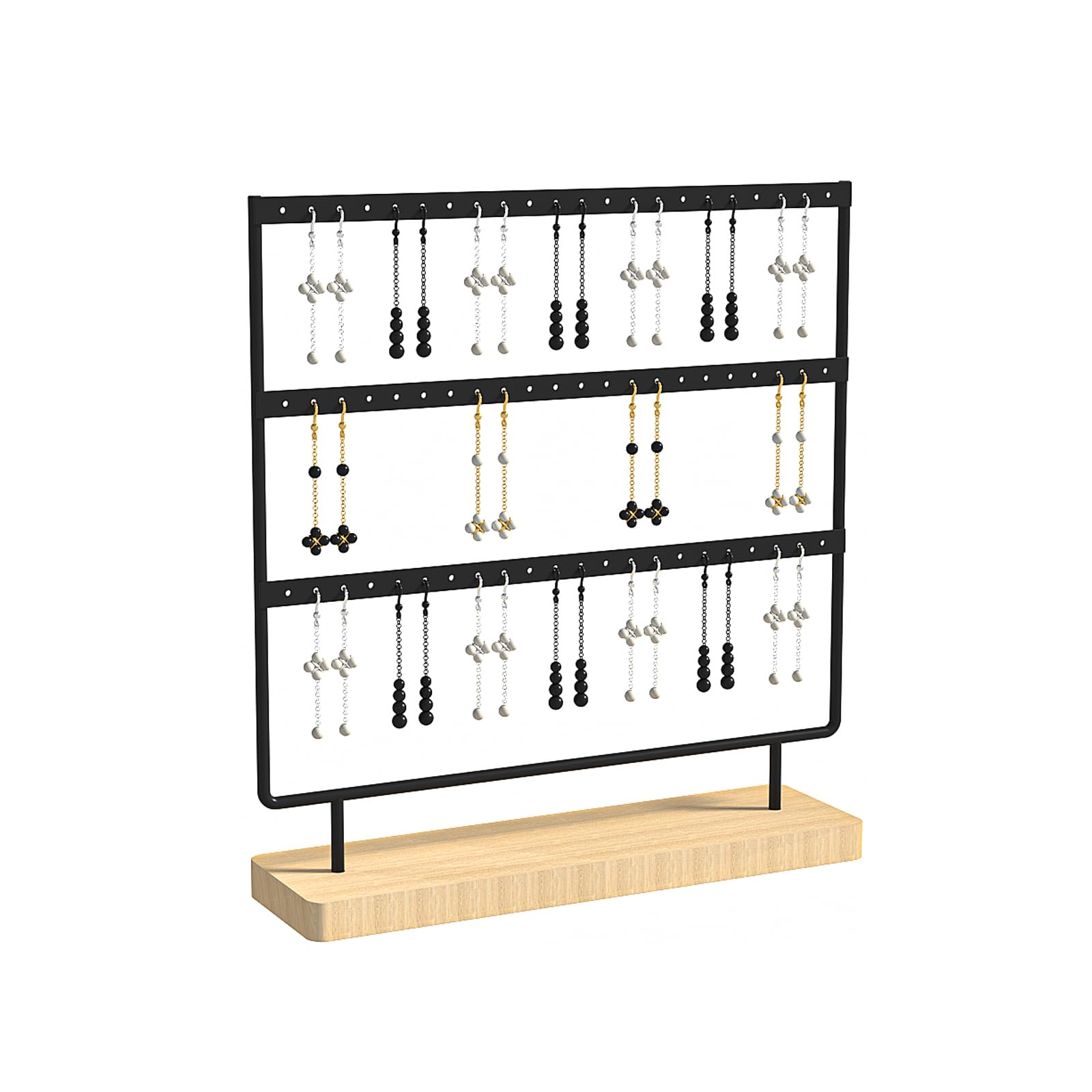Julysky 3-Tier Black Earring Holder Stand - Jewelry Organizer for Hanging Earrings, Earring Display Tree with Multiple Hooks - Perfect for Bedroom Vanity, Dresser Top or Boutique Store Display