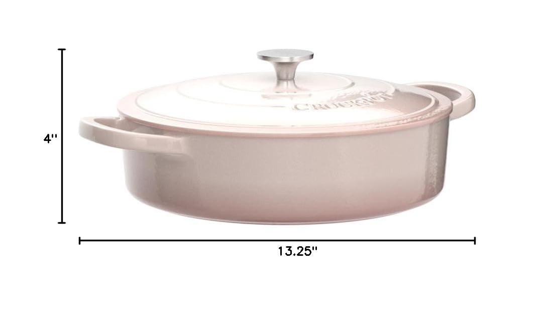 Crock Pot Artisan Enameled Cast Iron Braiser with Lid - 5-Quart Blush Pink Dutch Oven for Slow Cooking, Roasting & Baking - Perfect for Soups, Stews, Casseroles & Family Dinners