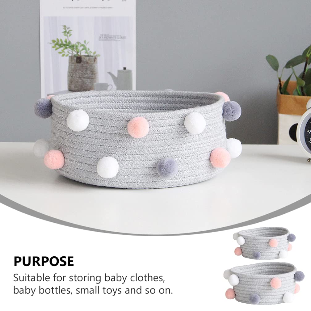 Hemoton 2-Pack Pom Pom Storage Baskets - Decorative Cotton Fabric Organizer Bin for Makeup, Baby Toys, Laundry & Nursery | Perfect for Bedroom, Bathroom & Playroom Organization