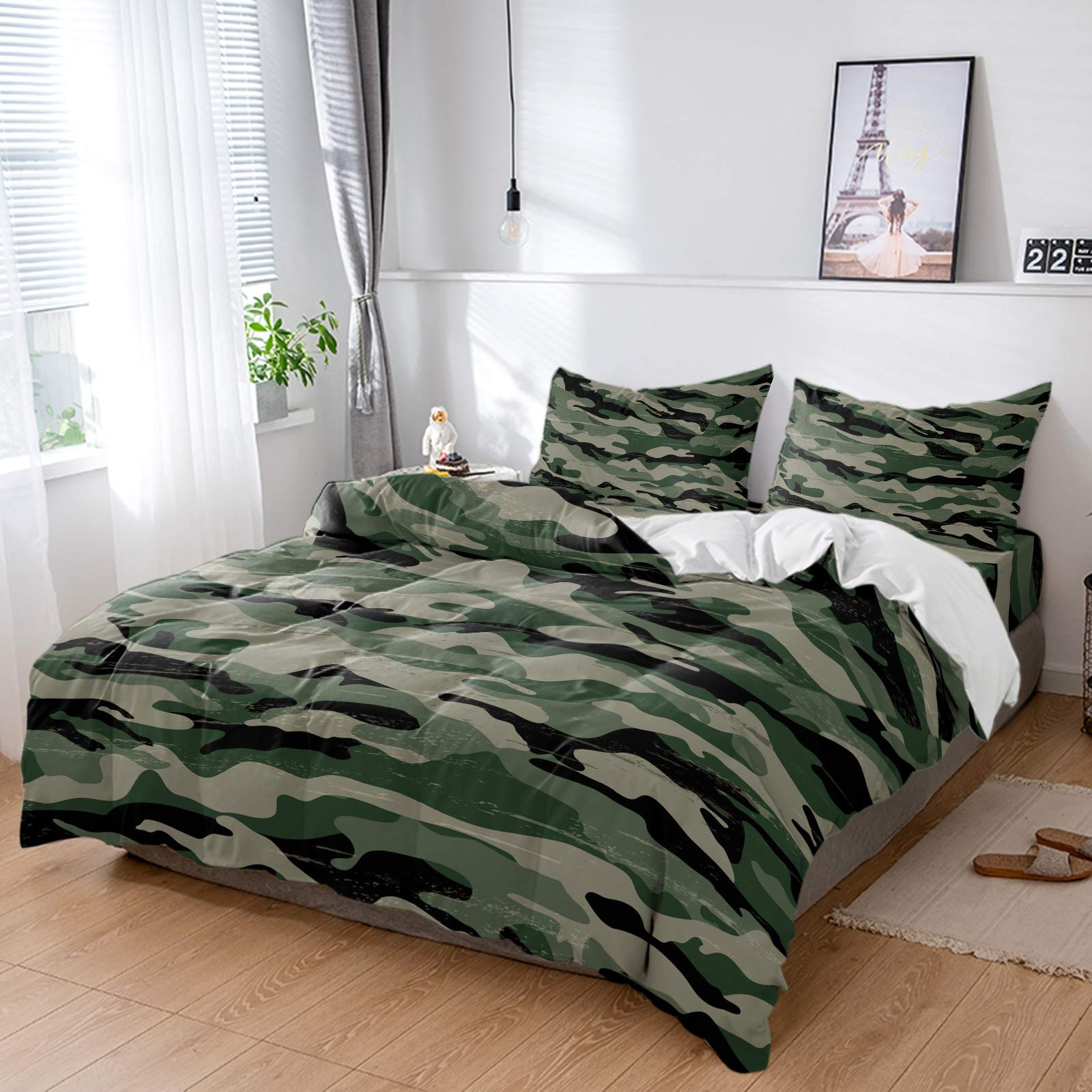 Z&L Home 4-Piece Green Army Camouflage Duvet Cover Set - Ultra Soft Microfiber Bedding Sheet Set for Boys, Girls & Adults - Military Themed Bedroom Decor for Hunting & Outdoor Enthusiasts - Perfect for Camping, Dorm Rooms & Adventure-Themed Bedrooms