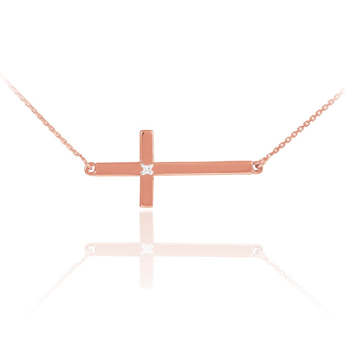14K Rose Gold Sideways Cross Diamond Necklace for Women - Dainty Elegant Layering Pendant Jewelry Gift for Her - Perfect for Everyday Wear, Special Occasions & Gifts