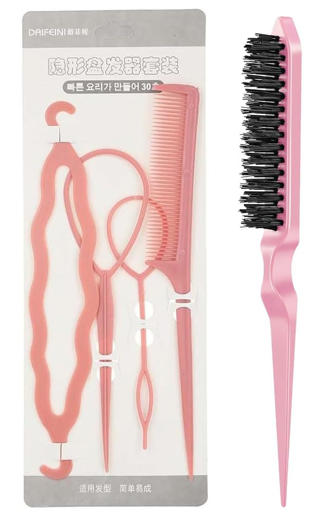 4Pcs French Braid Maker Hair Styling Tools - Hair Braid Bun Maker & Ponytail Accessories with Hair Teasing Brush - Perfect for DIY Salon Hairstyles, Parties, Weddings and Everyday Styling