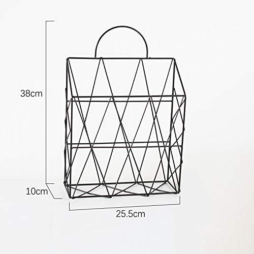 1 Pcs Black Metal Wall Mounted Newspaper Storage Basket - Hanging Magazine Holder & Book Shelf Organizer for Bathroom, Living Room, Office - Space Saving Home Furniture Storage Solution