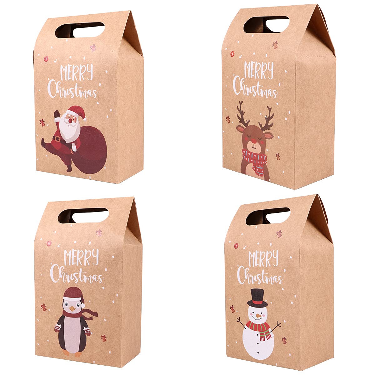 TEHAUX 20Pcs Christmas Kraft Paper Gift Bags - Eco-Friendly Holiday Cookie Bags for Party Favors, Stocking Stuffers & DIY Gift Wrapping