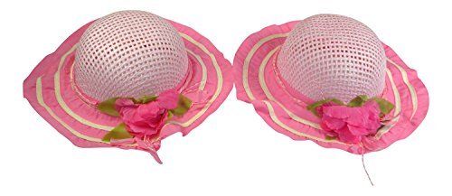 2 Pack Pink Sun Hats with 2 Faux Pearl Necklaces Set - Women's Summer Beach Accessories for Outdoor, Vacation & Photoshoot