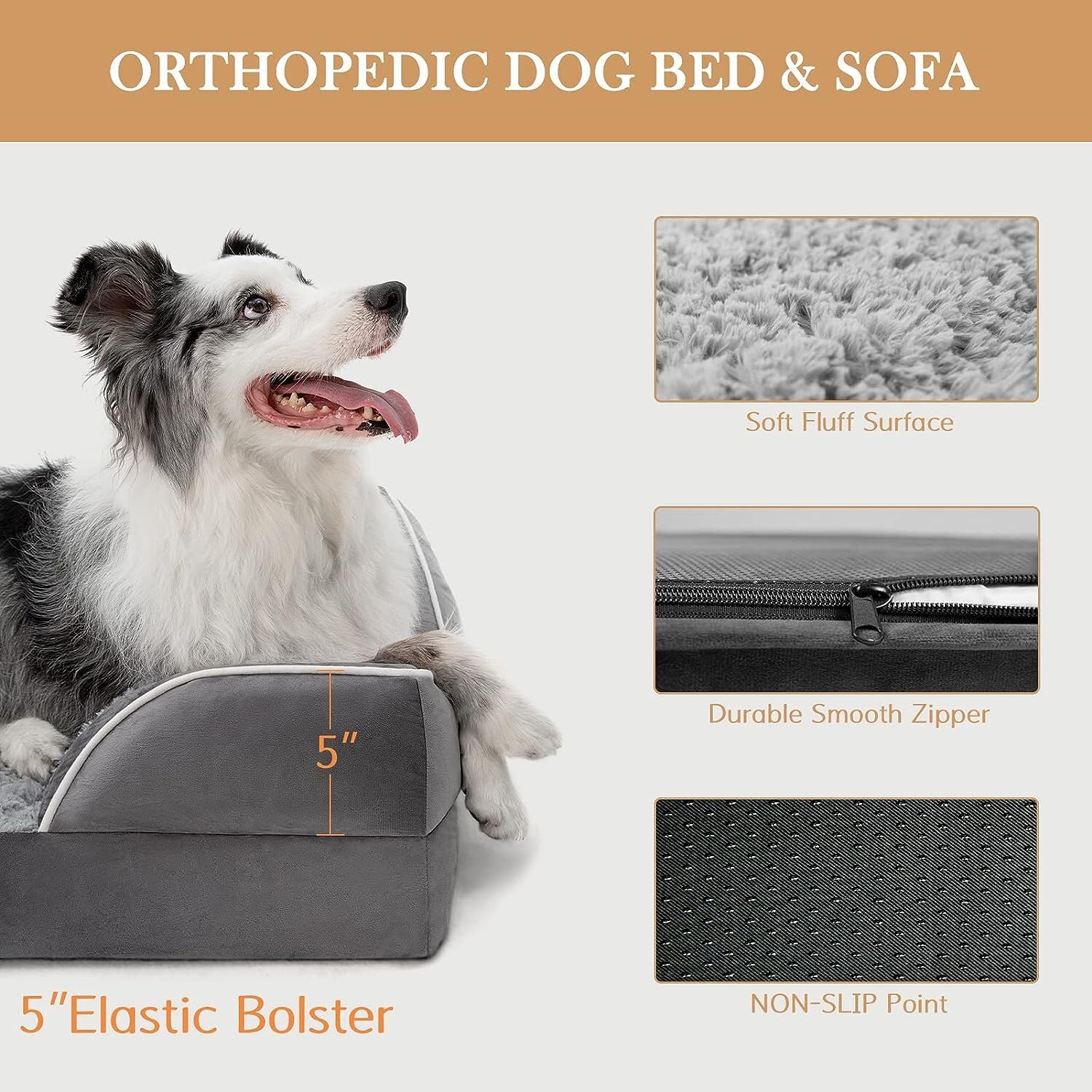 Waterproof Orthopedic Foam Dog Bed for Extra Large Dogs - XL Washable Pet Bed with Removable Cover & Non-Slip Bottom - Comfortable Support for Senior Dogs & Joint Pain Relief - Perfect for Living Room, Bedroom or Crate (X-Large, Grey)