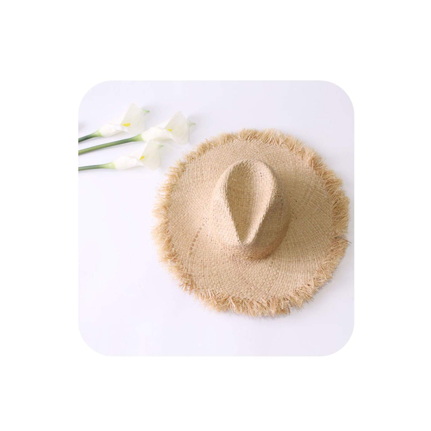 Stylish Raffia Straw Hat with Woven Circle Fringe - Wide Brim Sun Protection Beach Hat for Women - Perfect for Summer Vacations, Pool Parties & Outdoor Adventures (Beige)