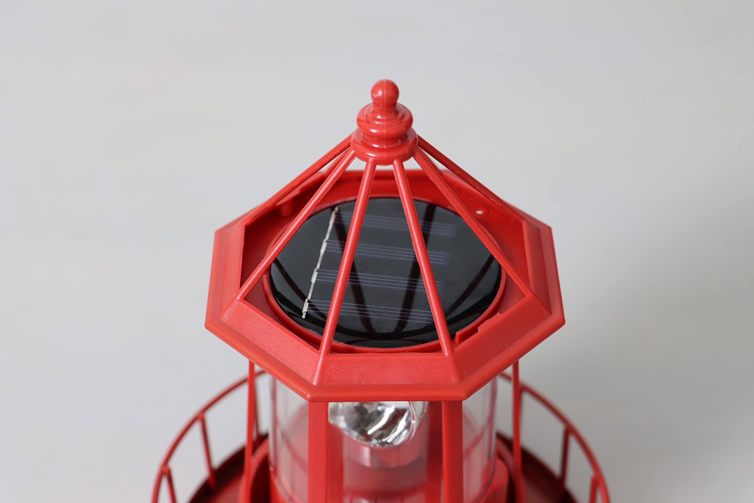 Solar Powered LED Rotating Lighthouse Beacon Lamp - Waterproof Outdoor Solar Hanging Light for Garden, Patio, Fence & Lawn Decoration | Red Weatherproof Landscape Lighting for Courtyard, Pathway & Backyard Ambiance