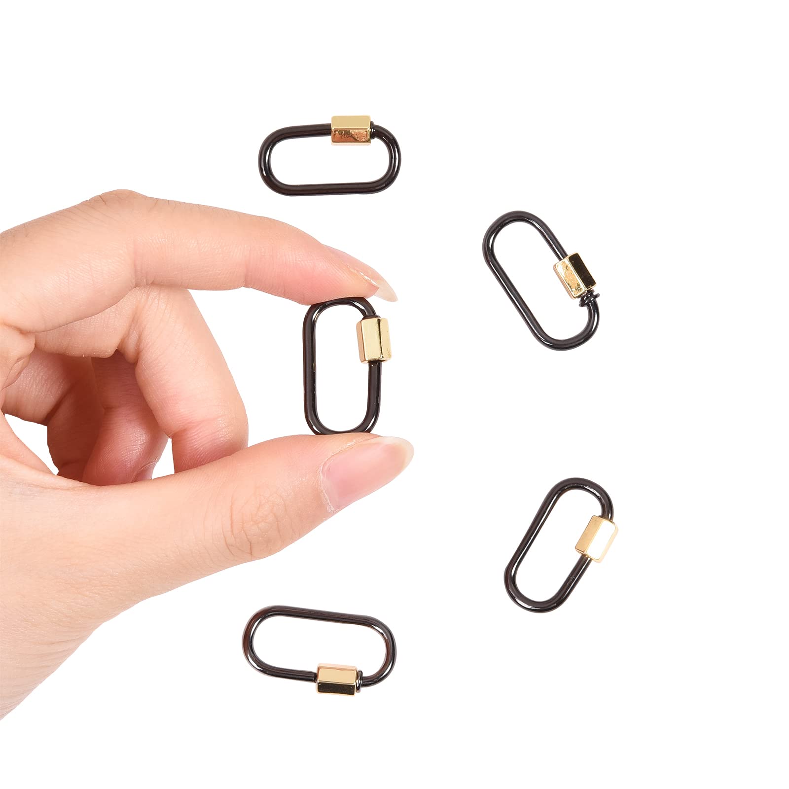 LiQunSweet 5 Pack Brass Screw Lock Keychain Set - D Shape & Oval Key Rings with Secure Locking Clip (26x15mm) for Men & Women - Perfect for Home, Office, Travel & Key Organization
