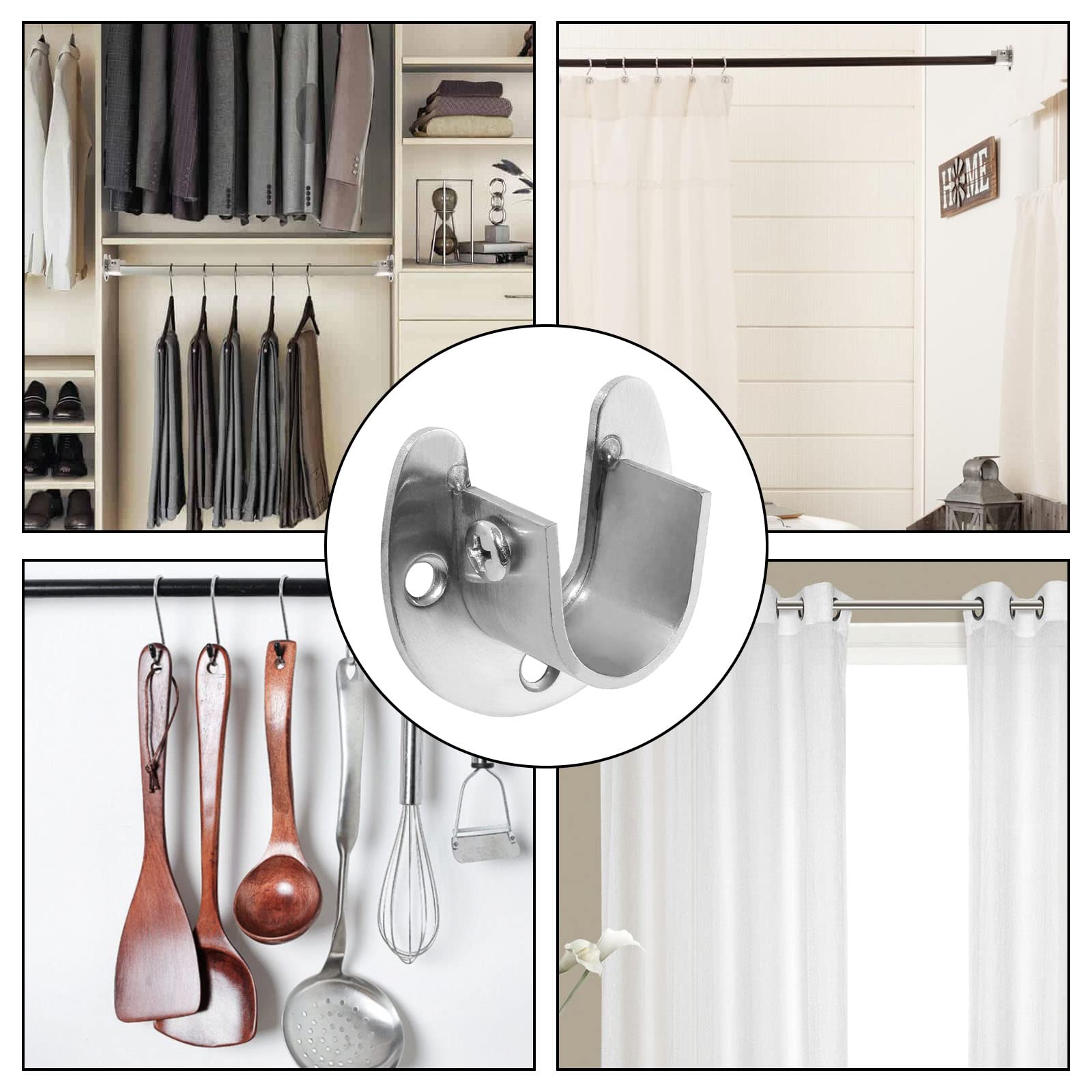 6PCS 3/4 Inch Heavy Duty Stainless Steel Closet Rod End Supports - Wardrobe Closet Rod Bracket with Flange & Screws for Closet Organization (Silver) - Perfect for Bedroom, Walk-in Closet, and Storage Room Organization