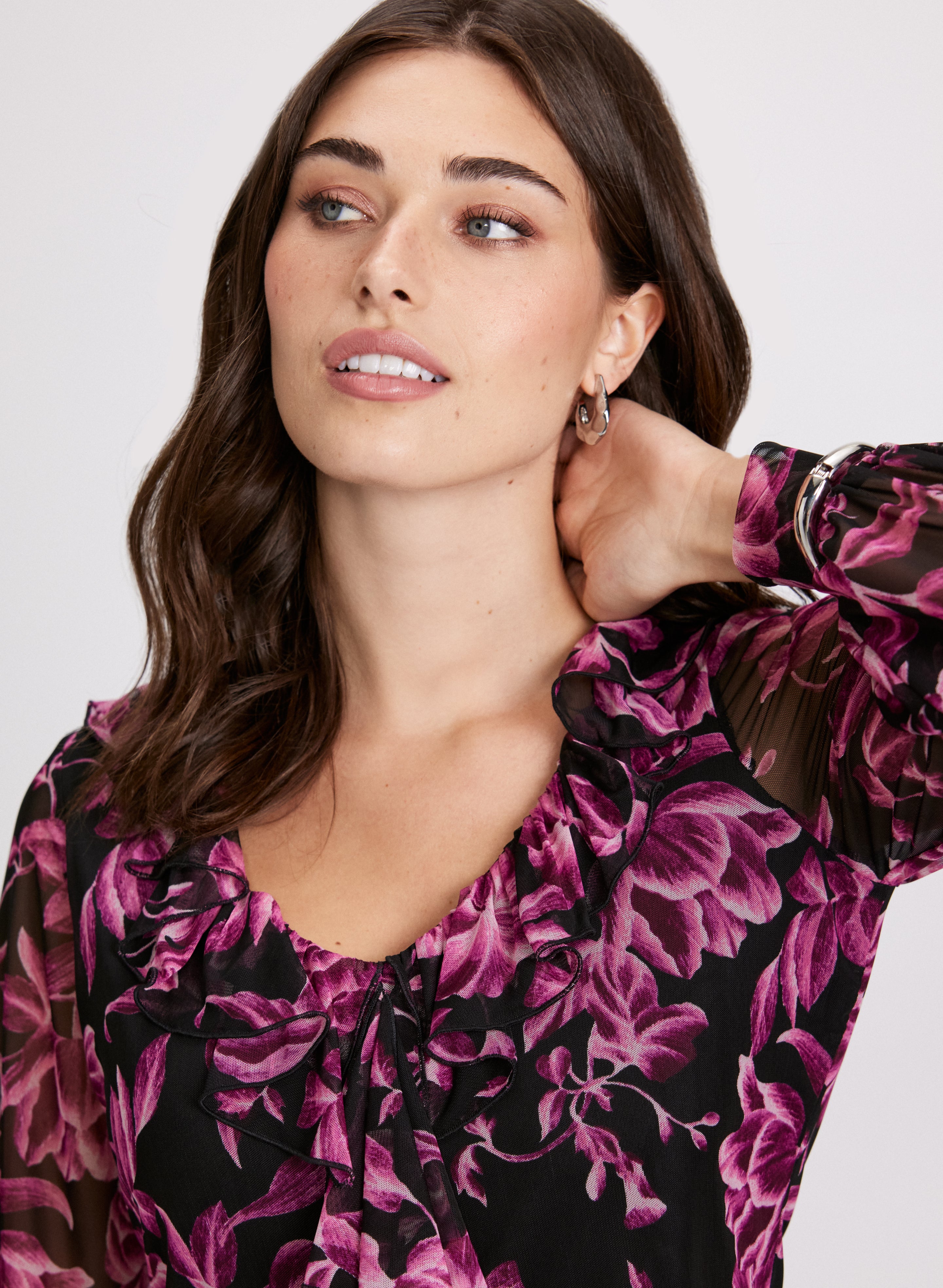 Floral Print Ruffled Blouse for Women - Elegant Flowy Summer Tops - Perfect for Casual Outings, Date Nights & Beach Vacations