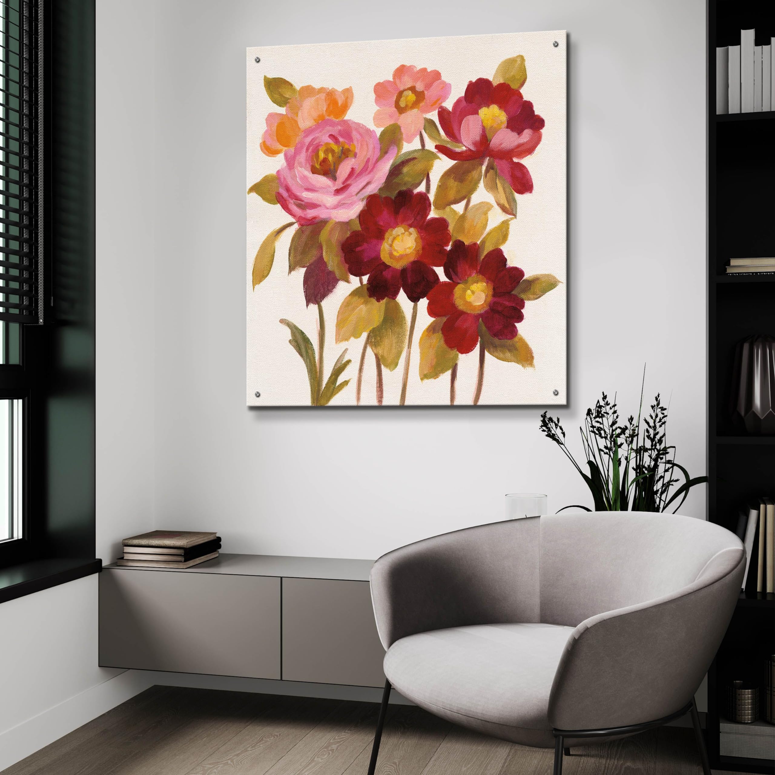 Silvia Vassileva 'English Garden IV' Acrylic Glass Wall Art - 36x36 Inch Modern Floral Painting for Living Room, Bedroom & Office Decor