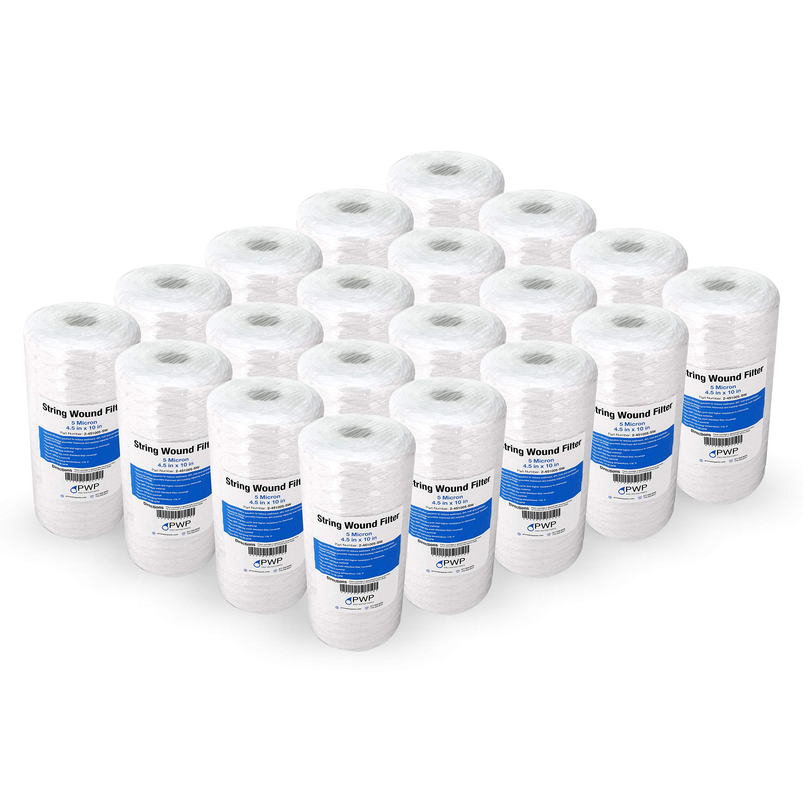 10-Pack 5 Micron String Wound Sediment Water Filter Cartridges 10x4.5