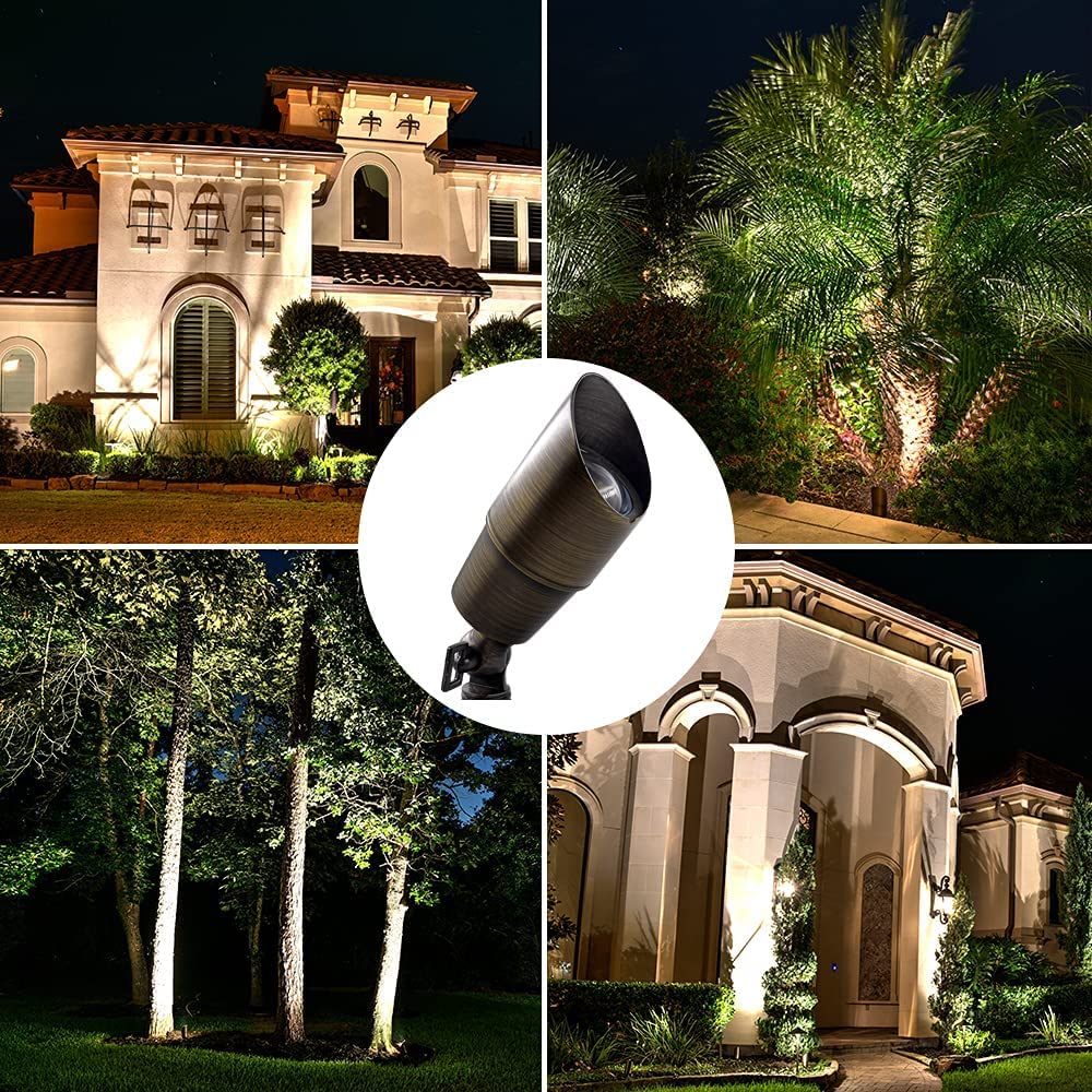 4 Pack LED Spot Lights Outdoor Landscape Lighting - Solid Brass Spotlight LED Yard Security Lights for Home Garden Patio Deck | Durable Bright Waterproof for Beautiful Long-Lasting Outdoor Illumination (No Bulb Included) - Perfect for Pathway, Tree Uplighting, and Architectural Accent Lighting