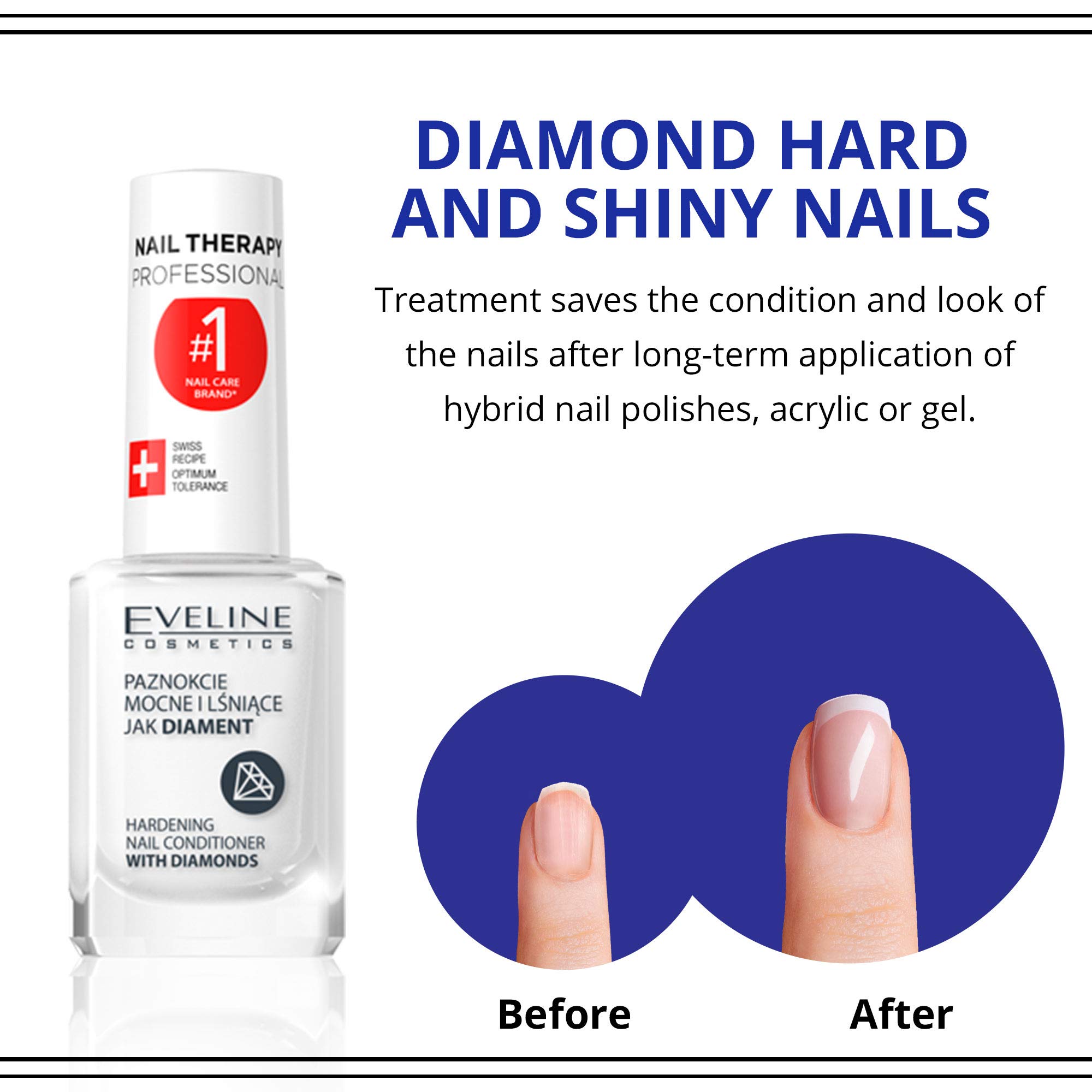 Eveline Cosmetics Professional Diamond Nail Hardener & Strengthener with Titanium Formula - Nail Care Treatment for Strong, Healthy Nails - 12ml | Perfect for Salon Use & At-Home Manicures