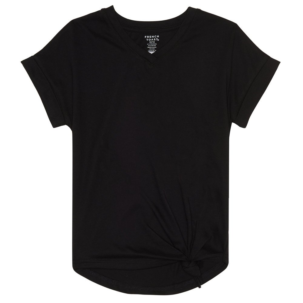 French Toast Girls' Short Sleeve V-Neck Side Knot Tee - Cute Casual Top for School, Playdates & Summer Outfits