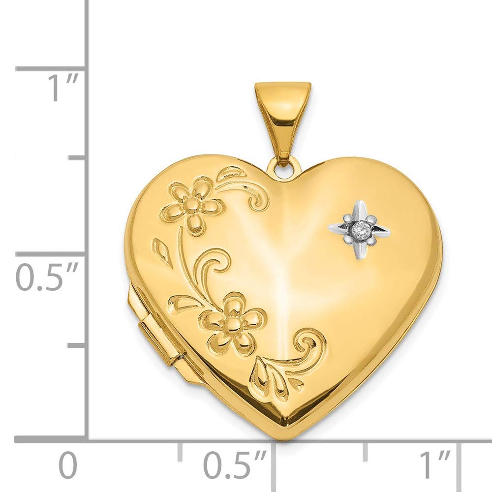 14K Yellow Gold Floral Heart Locket with Diamond - Family Keepsake for Special Occasions