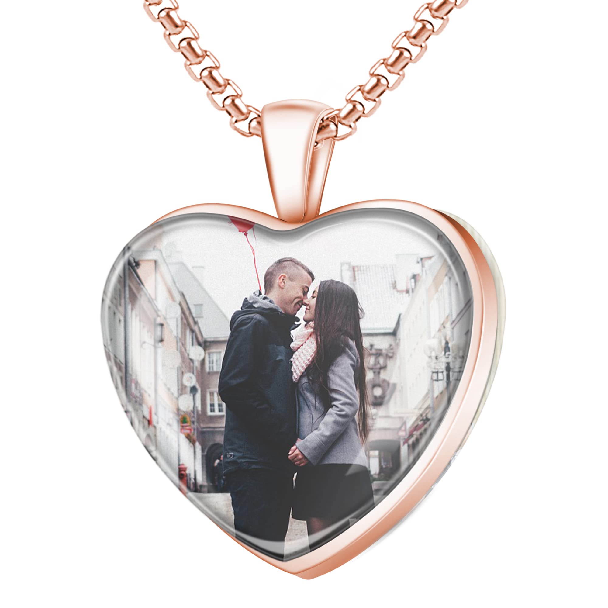 Personalized Stainless Steel Heart Necklace with 2 Custom Photos - Engraved Picture Pendant for Women & Girls | Gift for Anniversary, Birthday, Valentine's Day