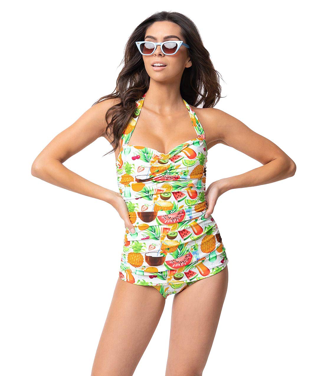 Esther Williams Tropical Sweetie Halter Sheath One Piece Swimsuit for Women | Vintage Inspired Bathing Suit with Floral Print | Perfect for Pool Parties, Beach Vacations & Summer Getaways