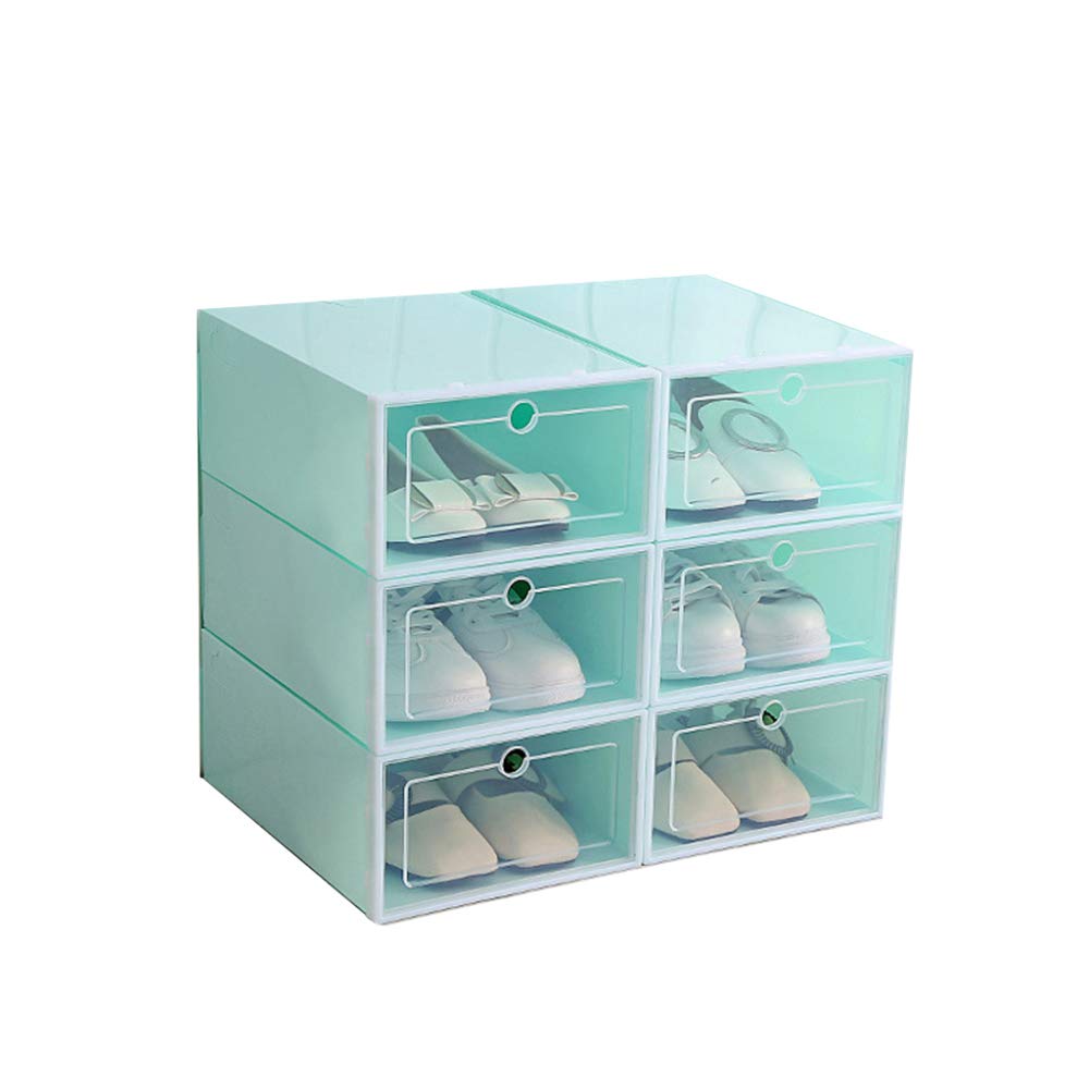 XINGBAO 6 Pack Clear Plastic Shoe Storage Boxes - Stackable Shoe Organizer Bins with Thickened Clamshell Design (Green) | Perfect for Closet Organization, Sneaker Display & Shoe Collection Storage