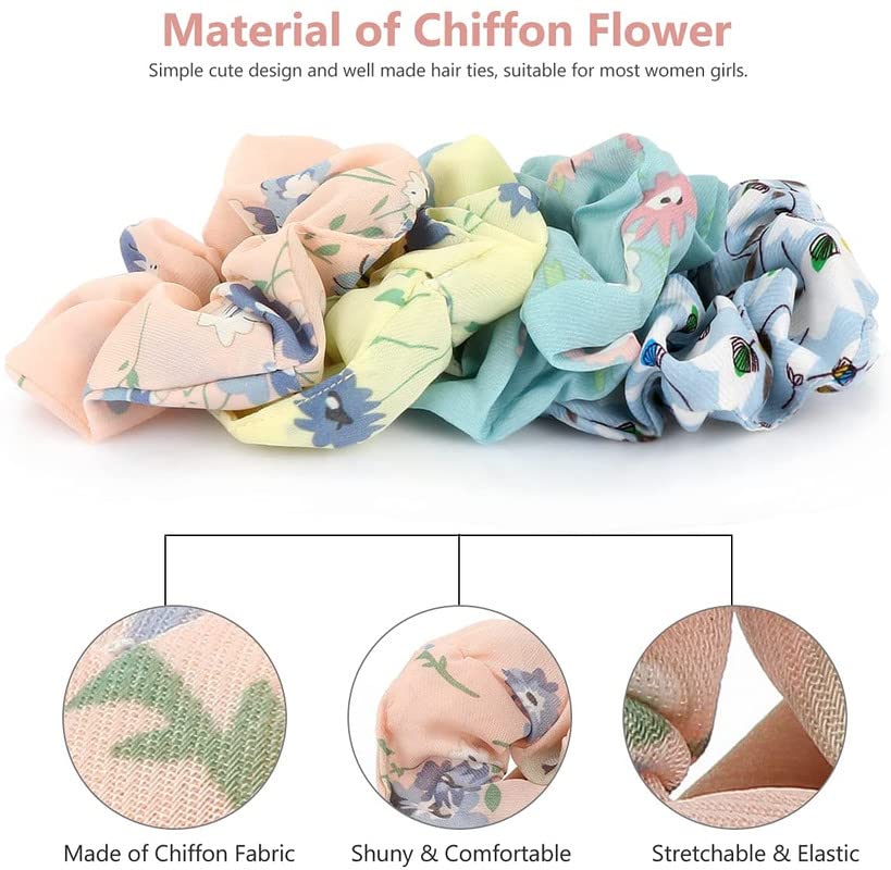 PABULUM 12 Pack Chiffon Hair Scrunchies - Soft Ponytail Holders & Floral Hair Ties for Women & Girls | Perfect for Everyday Wear, Parties, Weddings & Special Occasions
