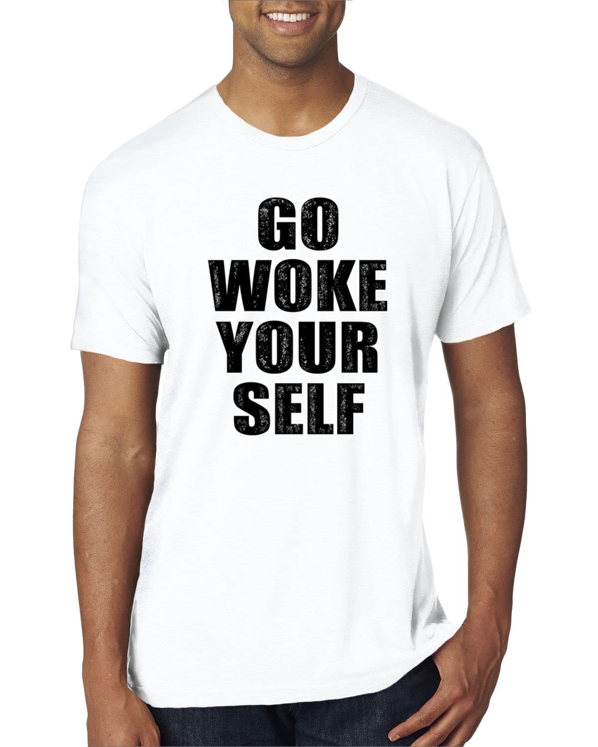Go Woke Yourself Funny Men's Premium Tri-Blend T-Shirt - Soft Cotton Polyester Tee for Casual Wear & Social Commentary