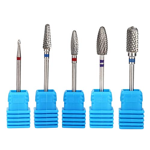 Professional Tungsten Steel Nail Drill Bits Set - 3/32'' Manicure Pedicure Tools Kit with 5 Silver Grinding Barrel Heads | Perfect for Nail Art, Salon & Home Use