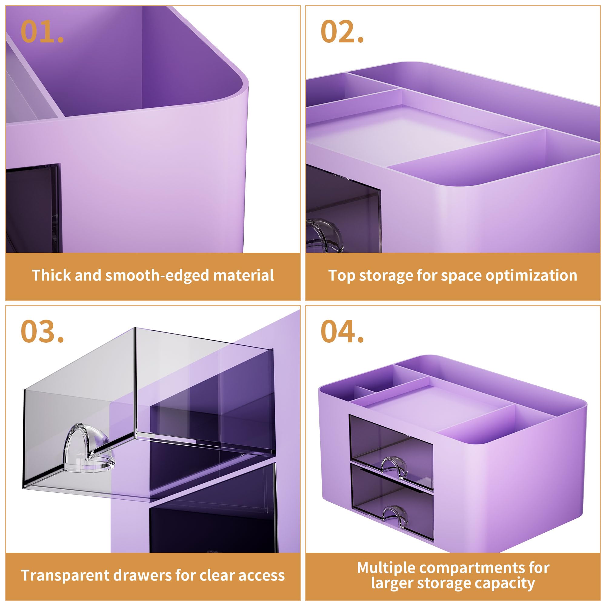 Marbrasse 2-Drawer Pen Organizer - Multi-Functional Desk Pencil Holder with 5 Compartments for Office & Art Supplies (Purple) | Perfect for Home Office, School & Craft Room Organization
